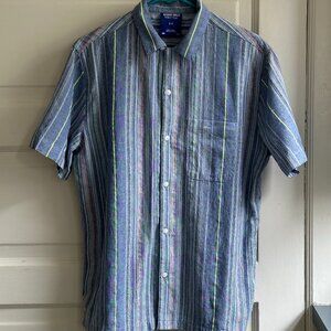 Without Walls Textured Natural Stripe Short Sleeve Button-Down Shirt